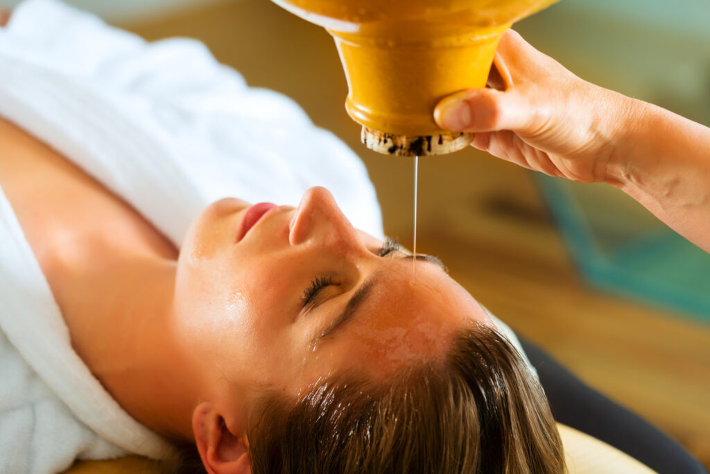 a lady getting soothing skincare treatment.