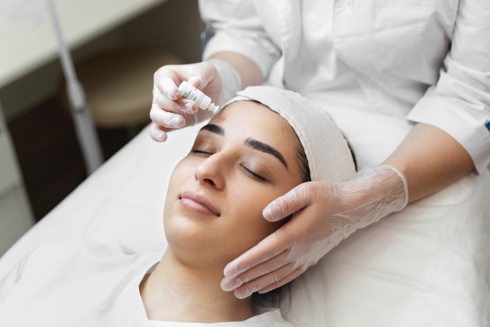 Girl getting clear skincare treatment.