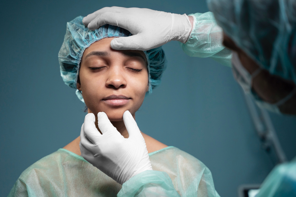 A doctor giving a patient a facial massage.